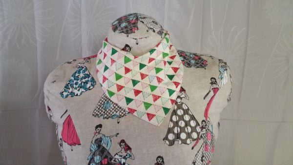 Lightweight Red and Green Bunting Print Child Size Bandana Bib Made in Australia - Image 4