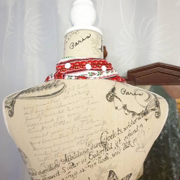 Lightweight Red and White Lace Holly Print Child Size Special Needs Bandana Bib Made in Australia - Image 3