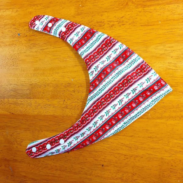 Lightweight Red and White Lace Holly Print Child Size Special Needs Bandana Bib Made in Australia - Image 4