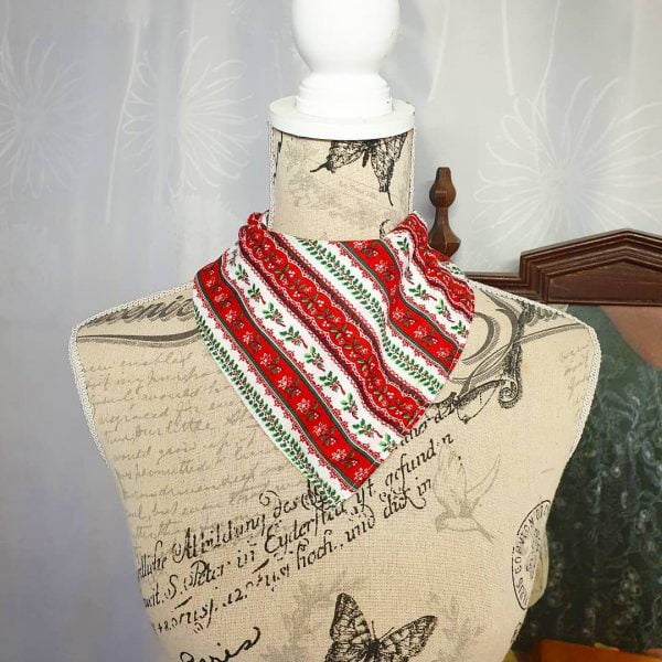 Lightweight Red and White Lace Holly Print Child Size Special Needs Bandana Bib Made in Australia