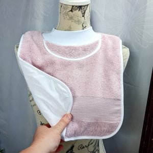 Musk Pink Waterproof Towelling Pullover Special Needs Bib Fits Child to Adult Made in Australia