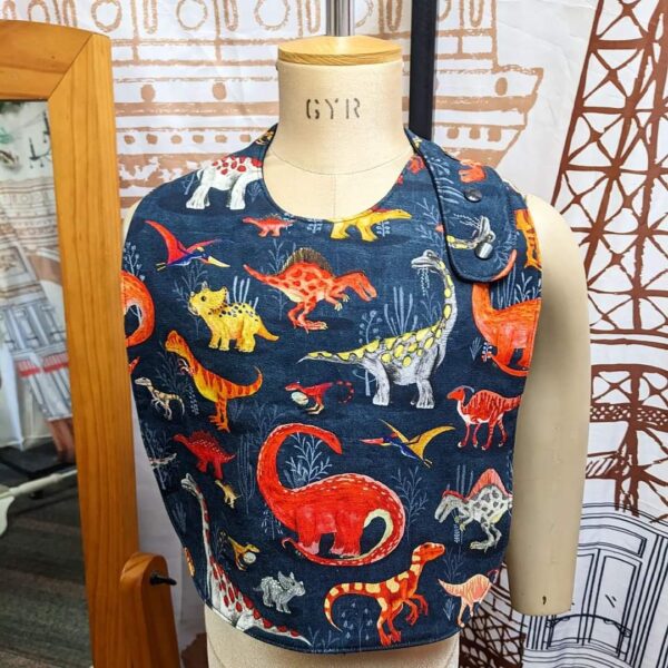 Red and Blue Dinosaurs Multi Size Special Needs Side Fastening Bib Made in Australia