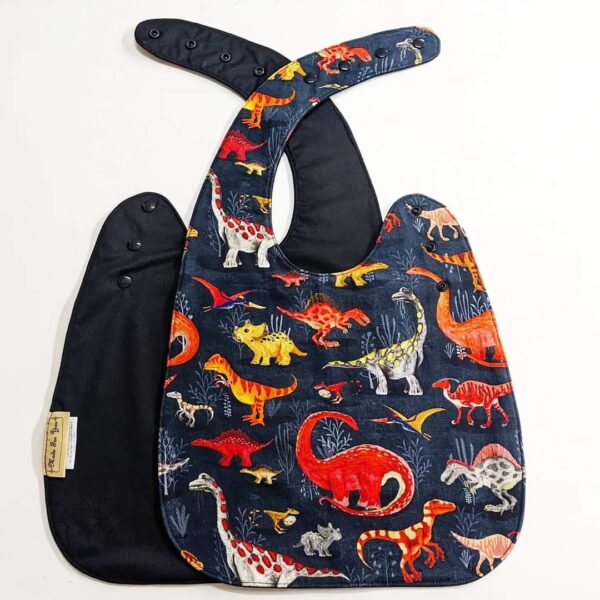 Red and Blue Dinosaurs Multi Size Special Needs Side Fastening Bib Made in Australia - Image 4