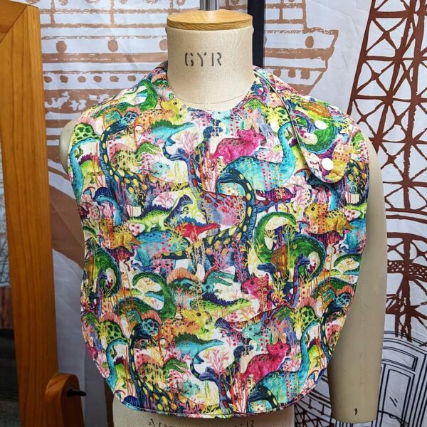 Girl Dinosaur Multi Size Special Needs Side Fastening Bib Made in Australia