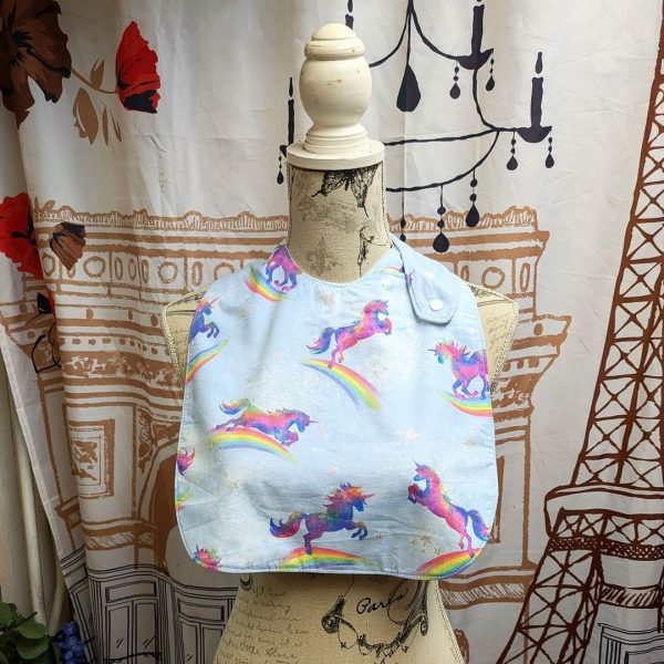 Rainbow Blue Unicorn Print Multi Size Special Needs Side Fastening Bib Made in Australia