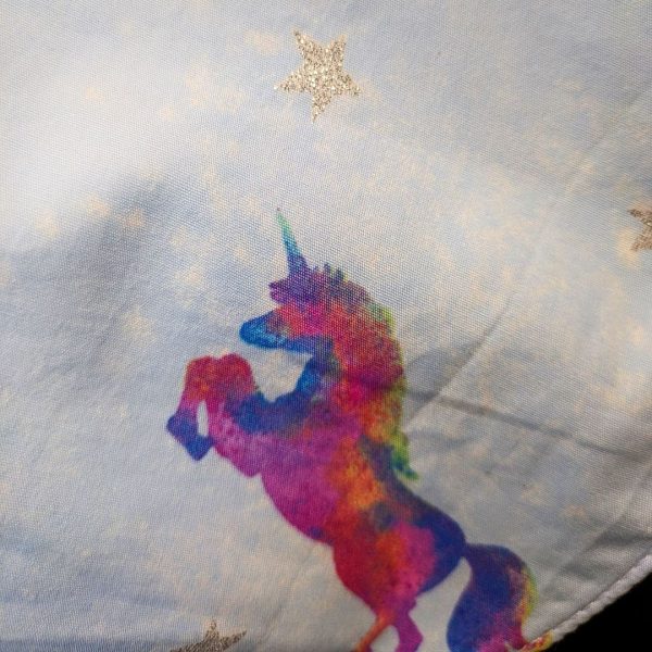 Rainbow Blue Unicorn Print Multi Size Special Needs Side Fastening Bib Made in Australia - Image 5