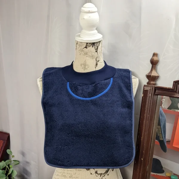 Navy Blue Towelling only not Waterproof Pullover Special Needs Bib Fits Child to Adult Made in Australia - Image 3